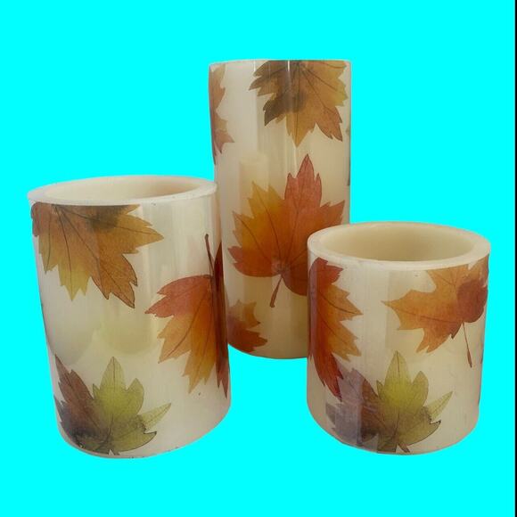 Flameless LED Candles Set Of 3 Maple Leaf Decor Tested 3 AAA Batteries - Picture 6 of 12